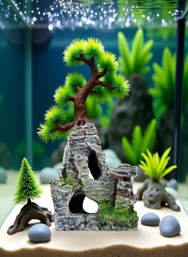 WaigN Artificial Moss Rock Aquarium Stone Cave - Resin Fish Tank Decor for Hiding and Landscaping, Small Mountain Terrain Ornament, Natural-Looking Habitat for Fish, Shrimp, and Reptiles, Decoration - Image 5